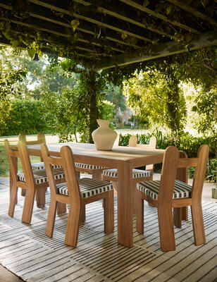 Abbot dining table, Abbot dining chair and Shere hand-woven rug