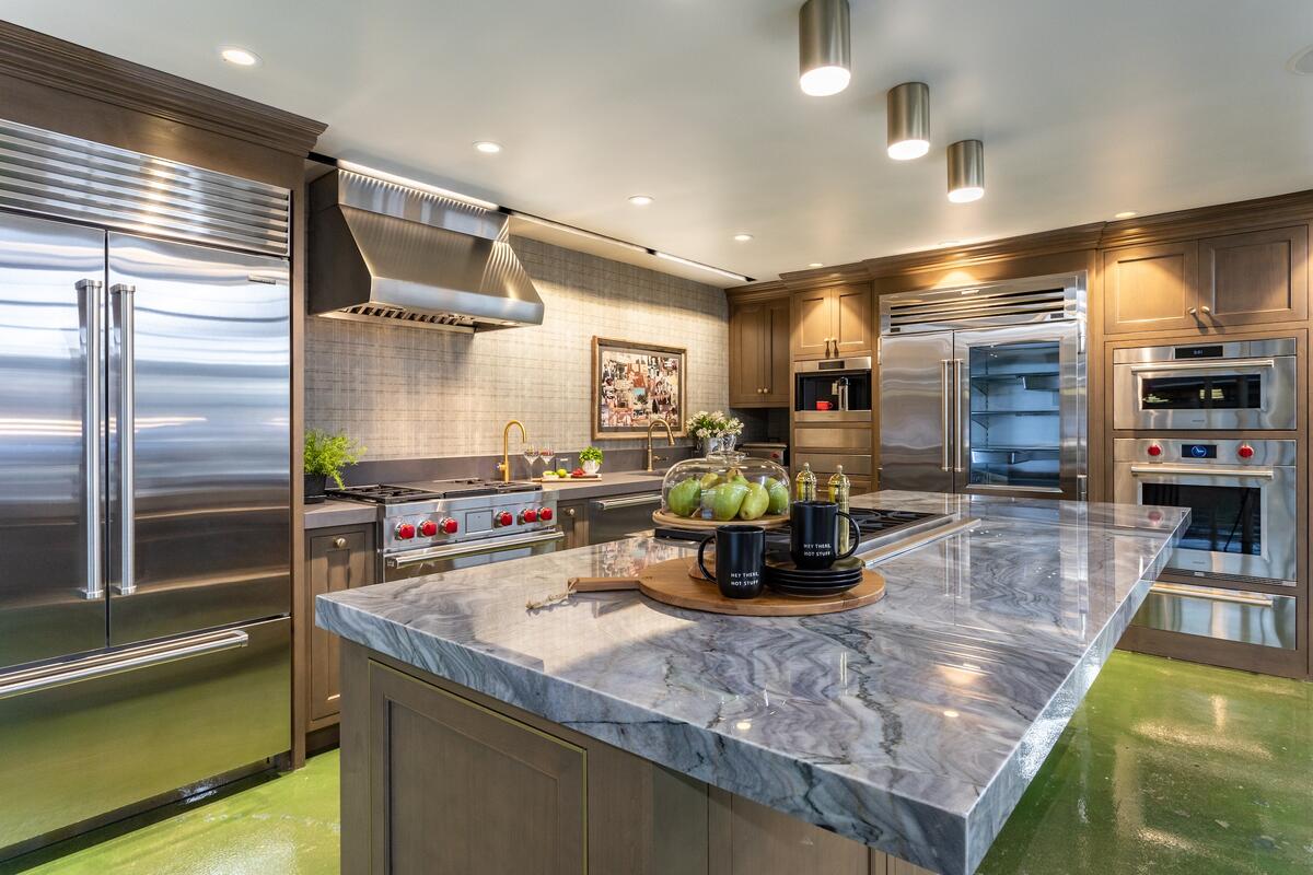 A demo kitchen in the new Bordona’s showroom designed by Wendy Glaister, featuring a punchy, acid green floor A demo kitchen in the new Bordona’s showroom designed by Wendy Glaister, featuring a punchy, acid green floor