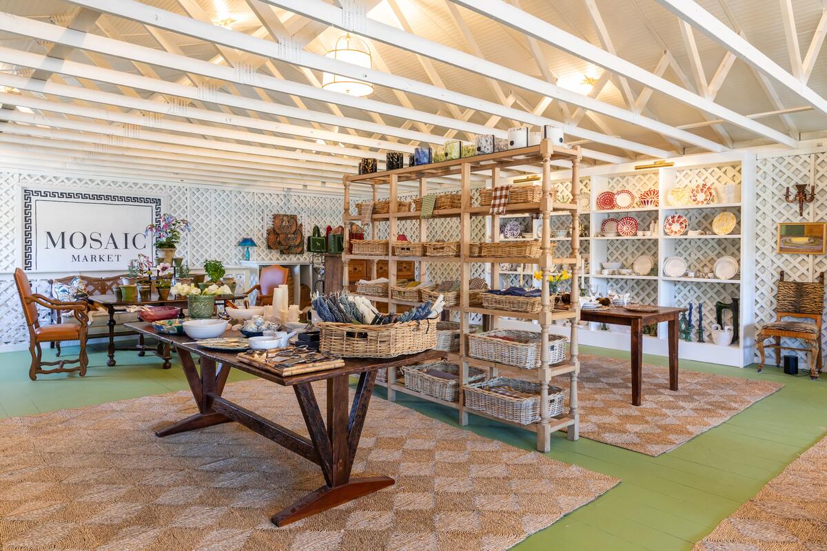 The trellised interior of Mosaic Home + Market, where Martin takes pride in her selection of ceramics The trellised interior of Mosaic Home + Market, where Martin takes pride in her selection of ceramics